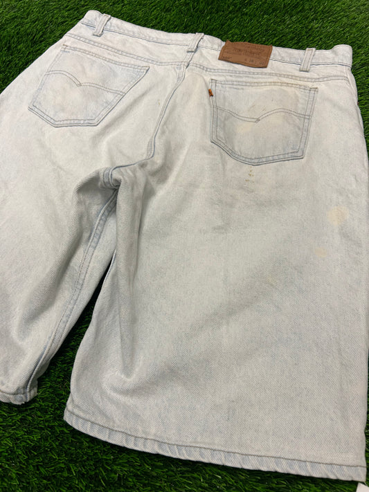 1994 Vintage Levi's 550 Orange Tab Faded Light Wash Jean Shorts (38)