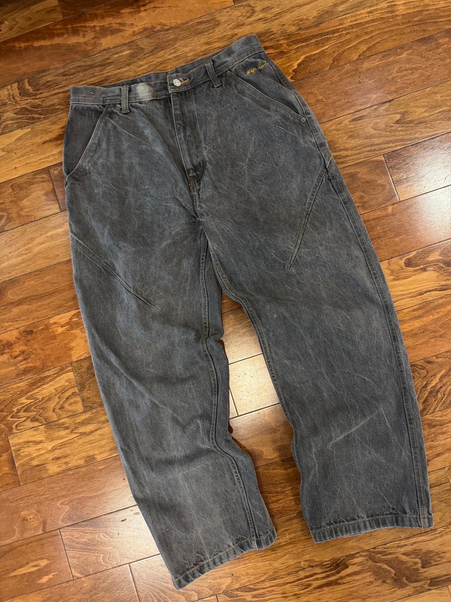 00s Vintage Don Faded Gray Embroidered Baggy Jeans (34 x 30)