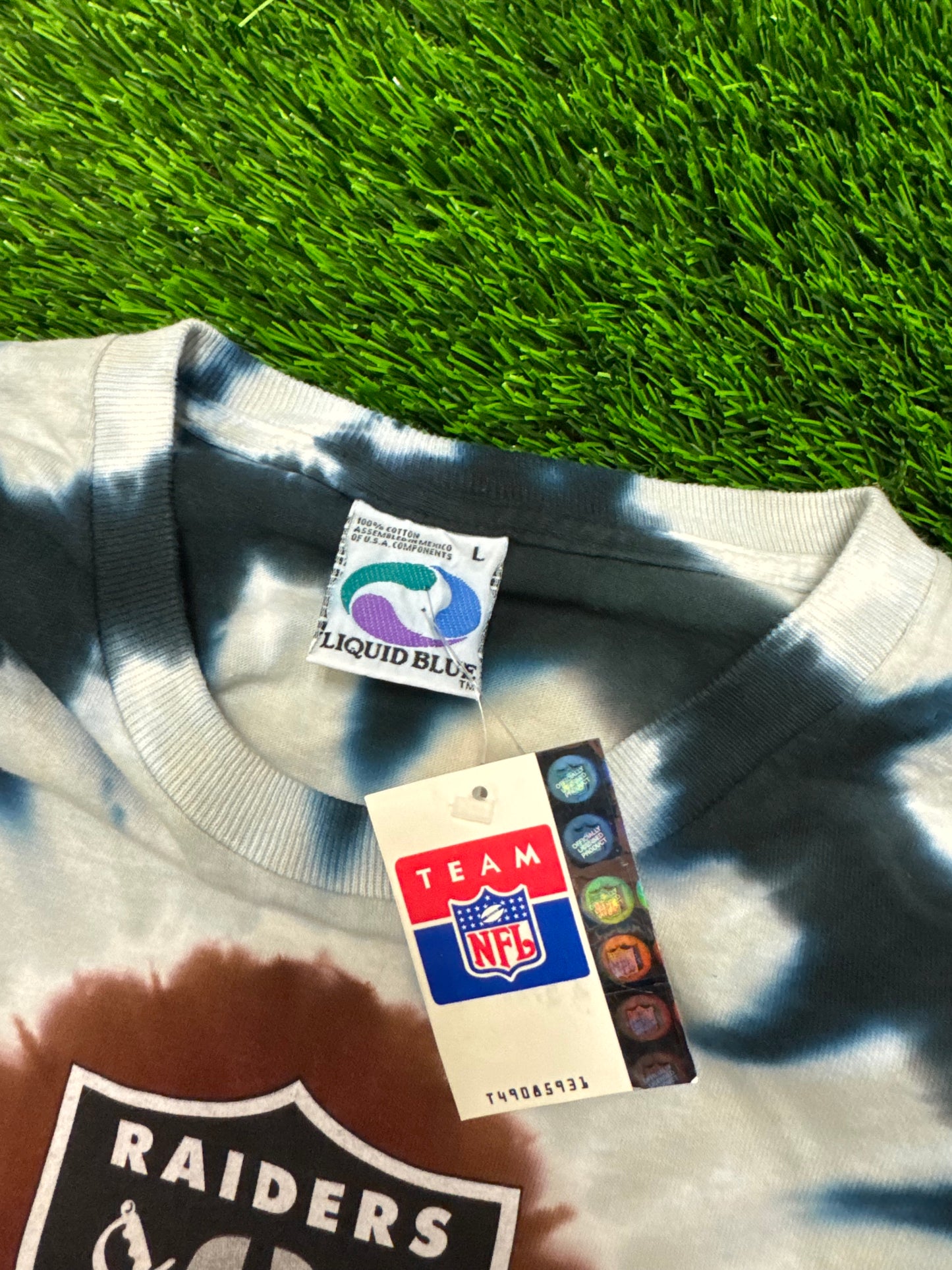Vintage Oakland Raiders Liquid Blue Tie Dye Deadstock Tee (L)