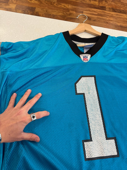 2010s Carolina Panthers Cam Newton Blue Rookie Reebok Jersey (XXL)