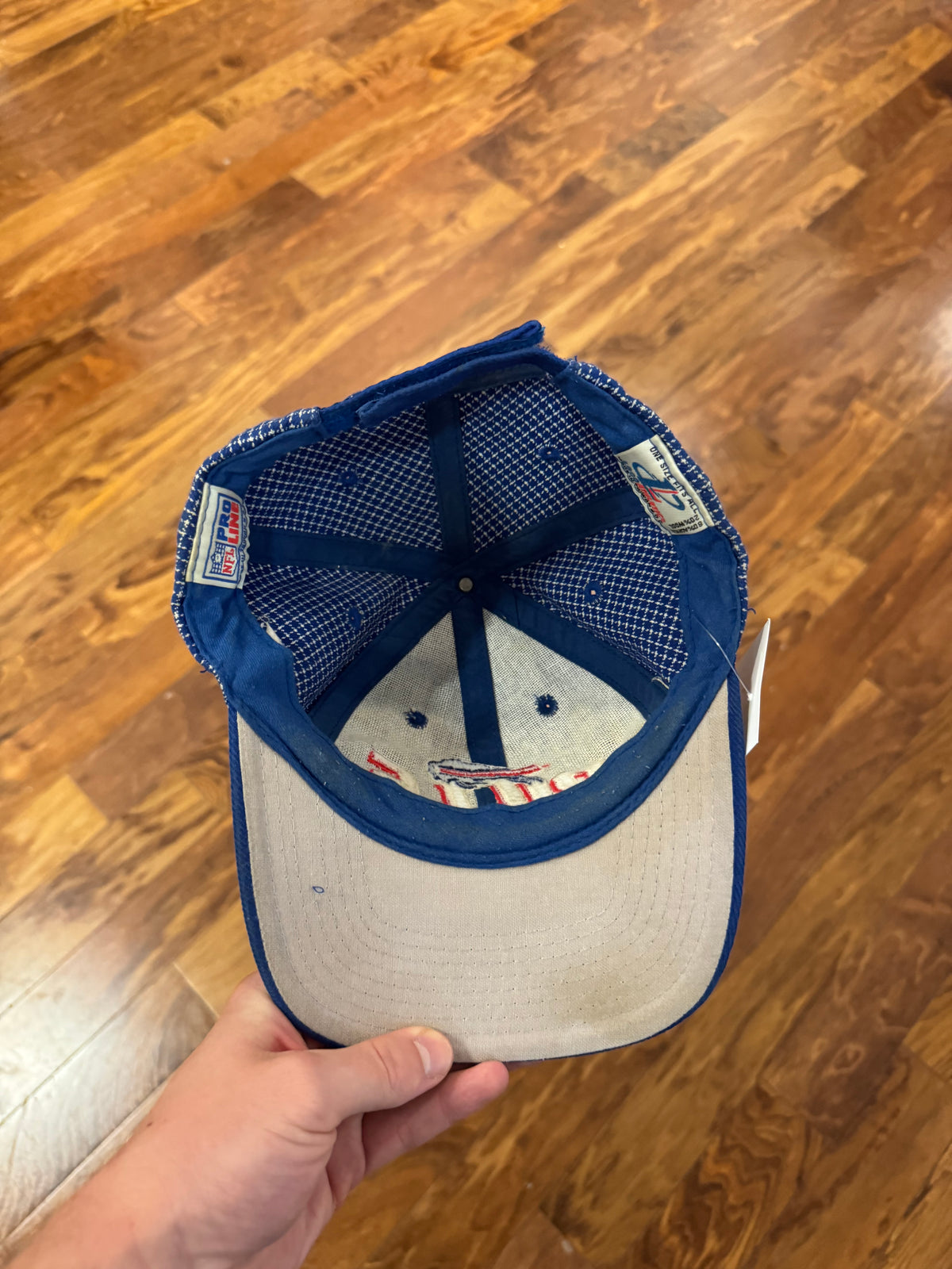 90s Buffalo Bills Logo Athletic Grid Spell Out Hat (OS)
