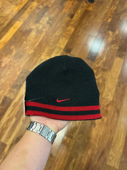 00s Nike Black/Red Center Swoosh Striped Reversible Beanie (Youth)