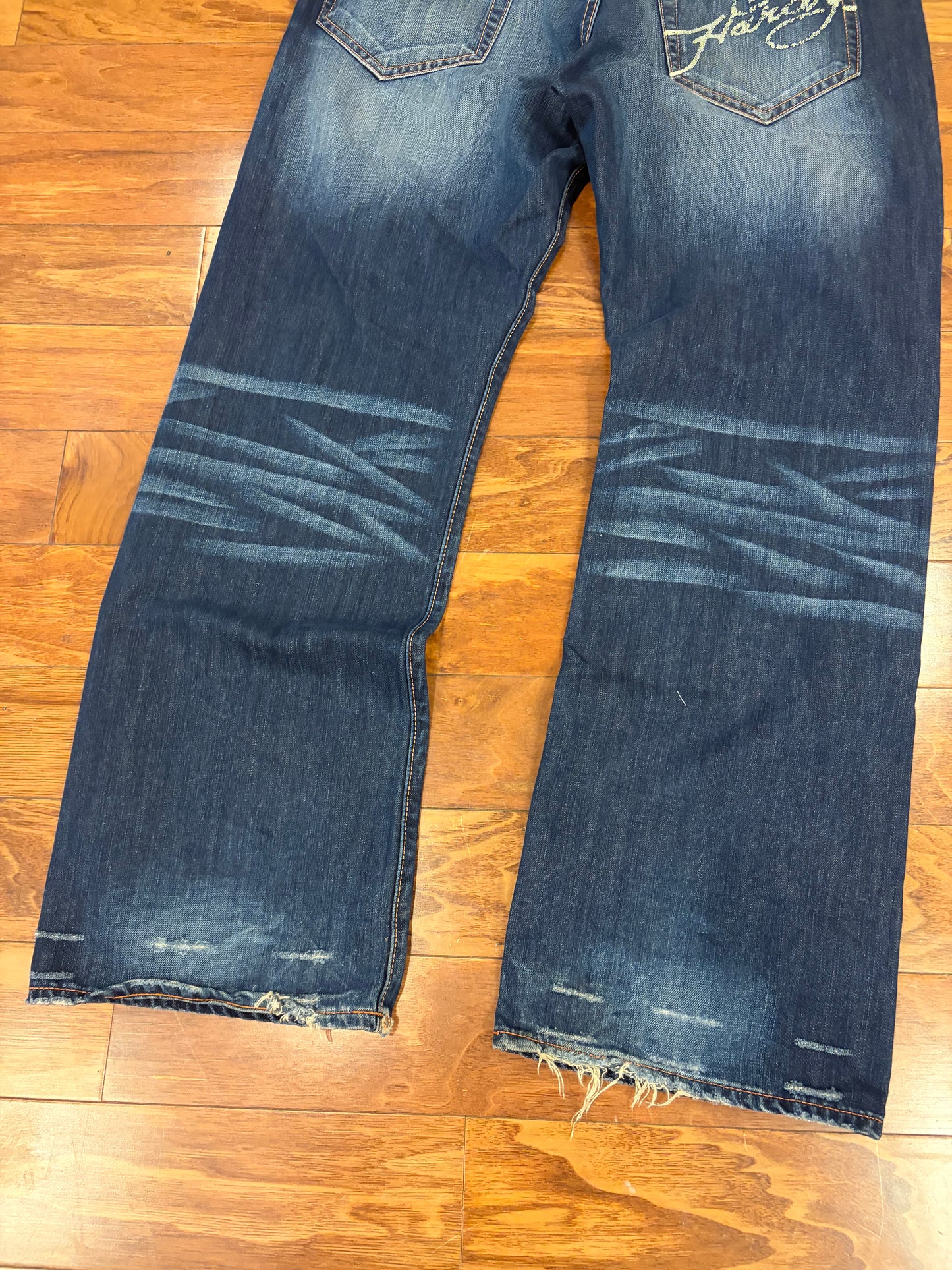 00s Ed Hardy by Christian Audigier Rhinestone Skull Boot Cut Jeans (38 x 34)