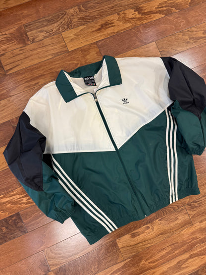90s Adidas Green/Black Striped Windbreaker (XXL)