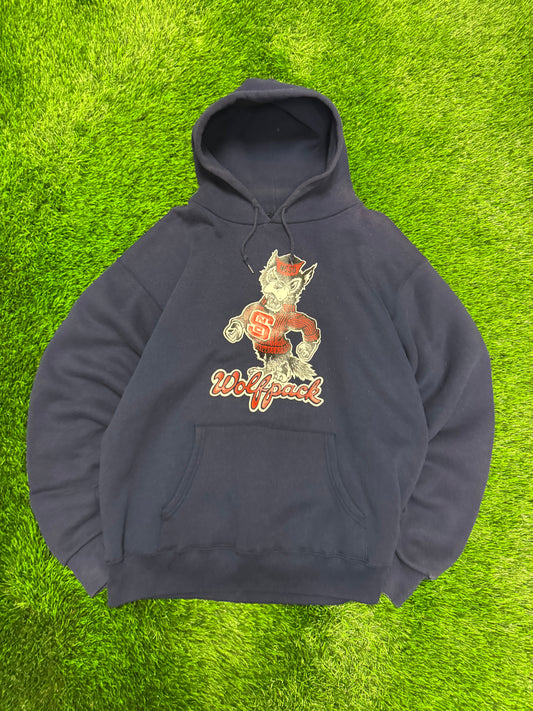 Vintage NC State University (NCSU) Wolfpack Navy Mascot Hoodie (L)