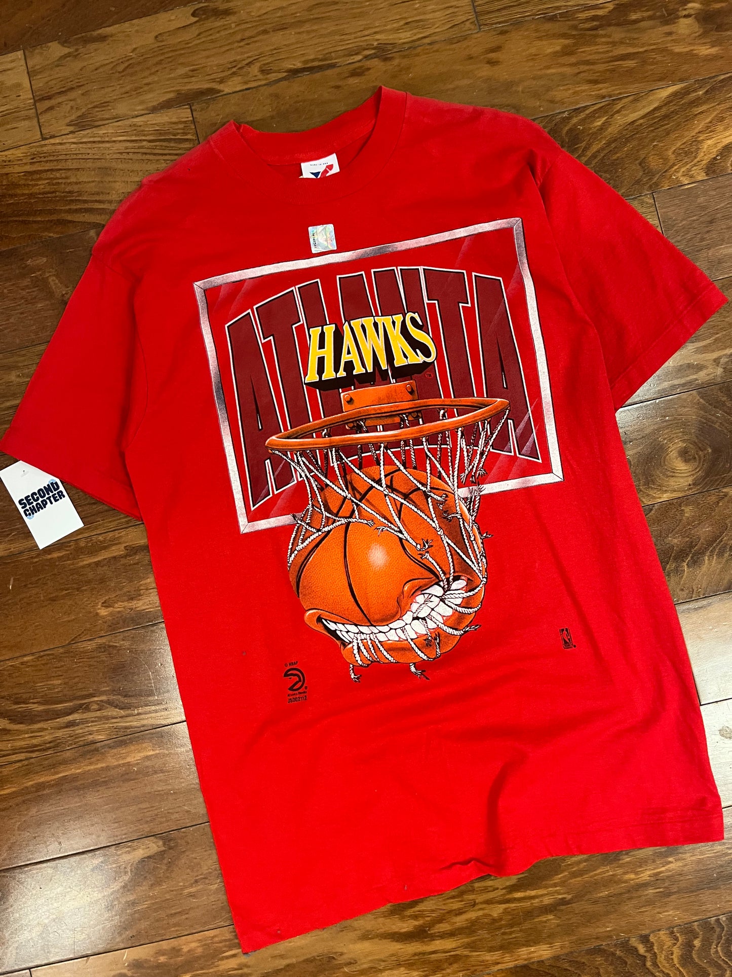 90s Atlanta Hawks Big Graphic Basketball Net Vintage NBA Tee (L)