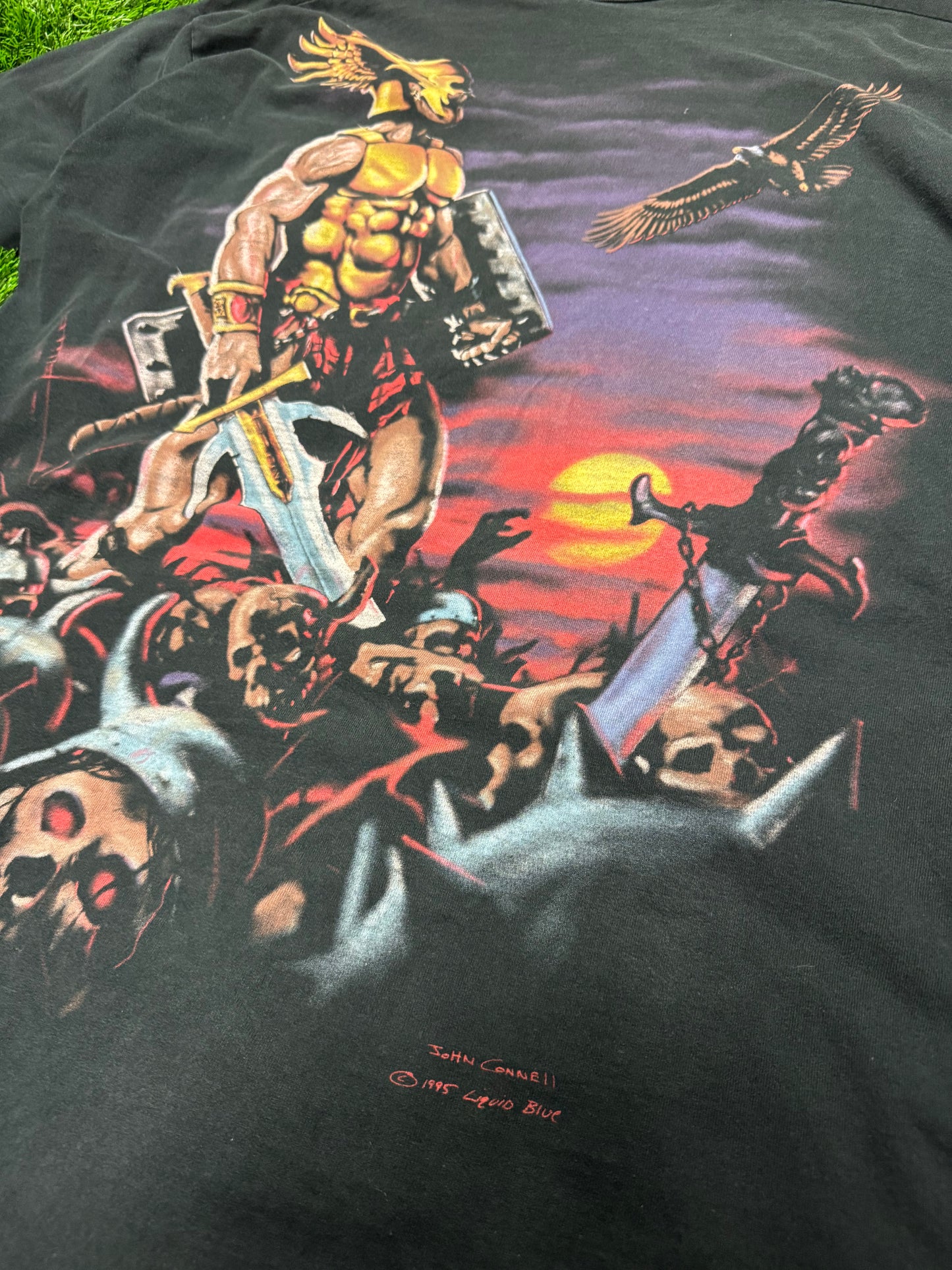 90s Greek Gods Vintage John Connell AOP Liquid Blue Tee (XXL)