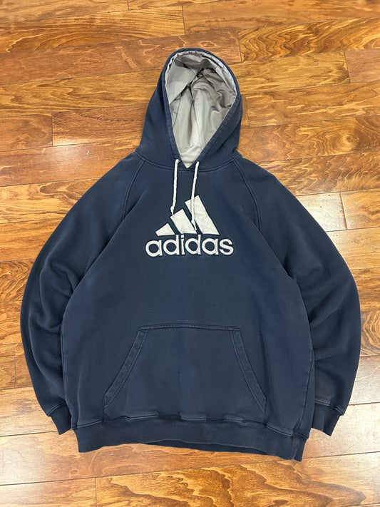 00s Adidas Navy Embroidered Hoodie (XL)