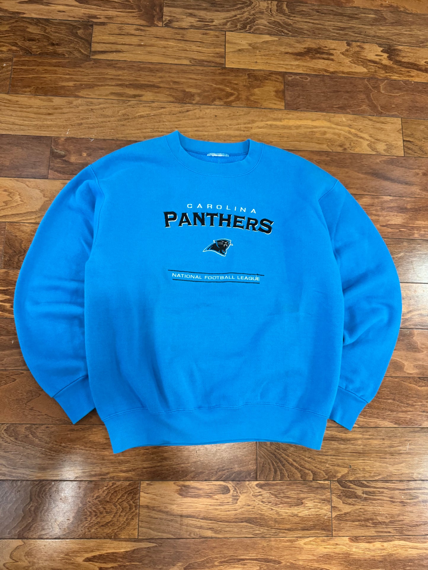 90s Carolina Panthers Embroidered Spell Out Crewneck (L)