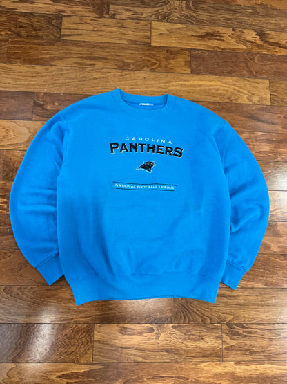 90s Carolina Panthers Embroidered Spell Out Crewneck (L)