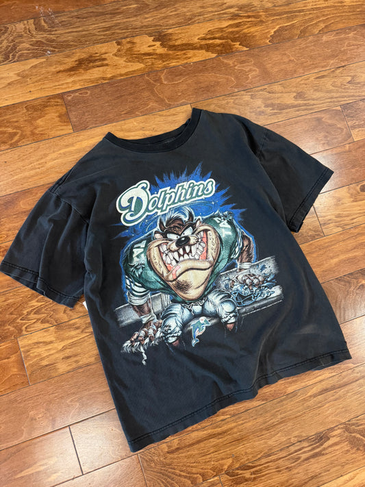 1997 Miami Dolphins Taz Graphic Faded Tee (L)