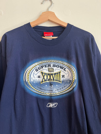 2004 New England Patriots VS Carolina Panthers Super Bowl Reebok Cropped Tee (L)