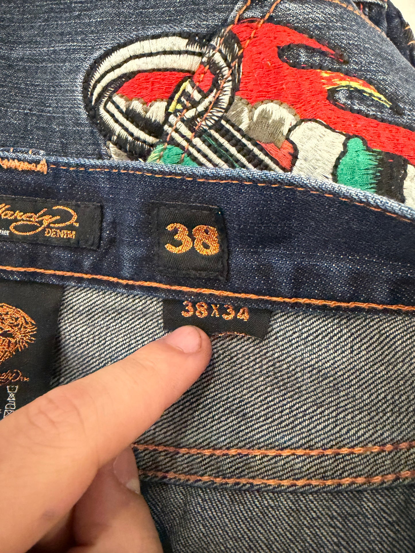 00s Ed Hardy by Christian Audigier Rhinestone Skull Boot Cut Jeans (38 x 34)