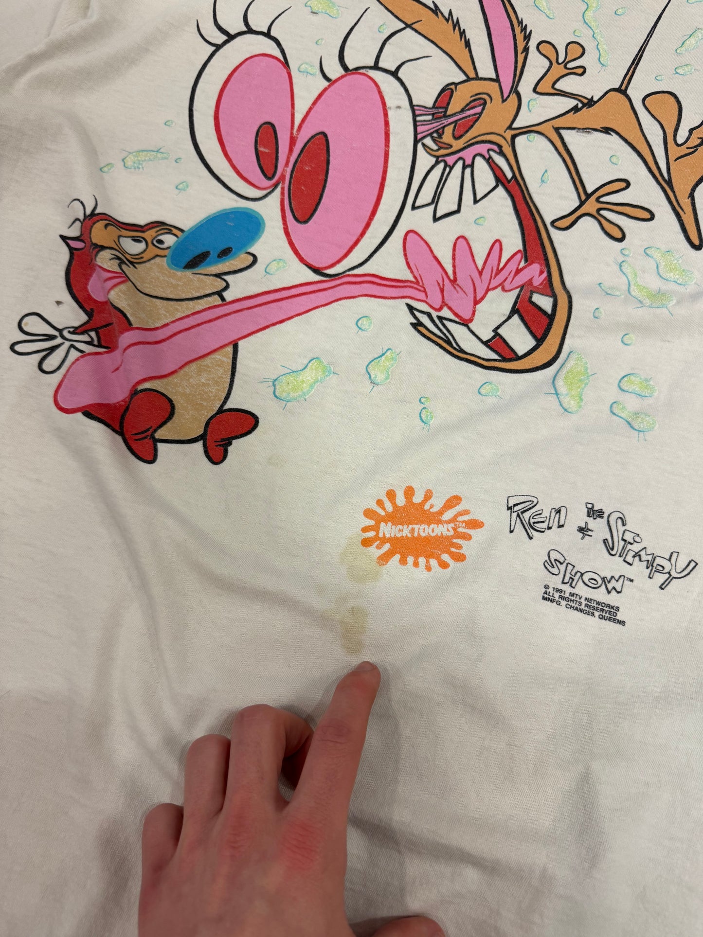 1991 Ren + Stempy Show Nicktoons Thrashed Vintage Cartoon Tee (XL)