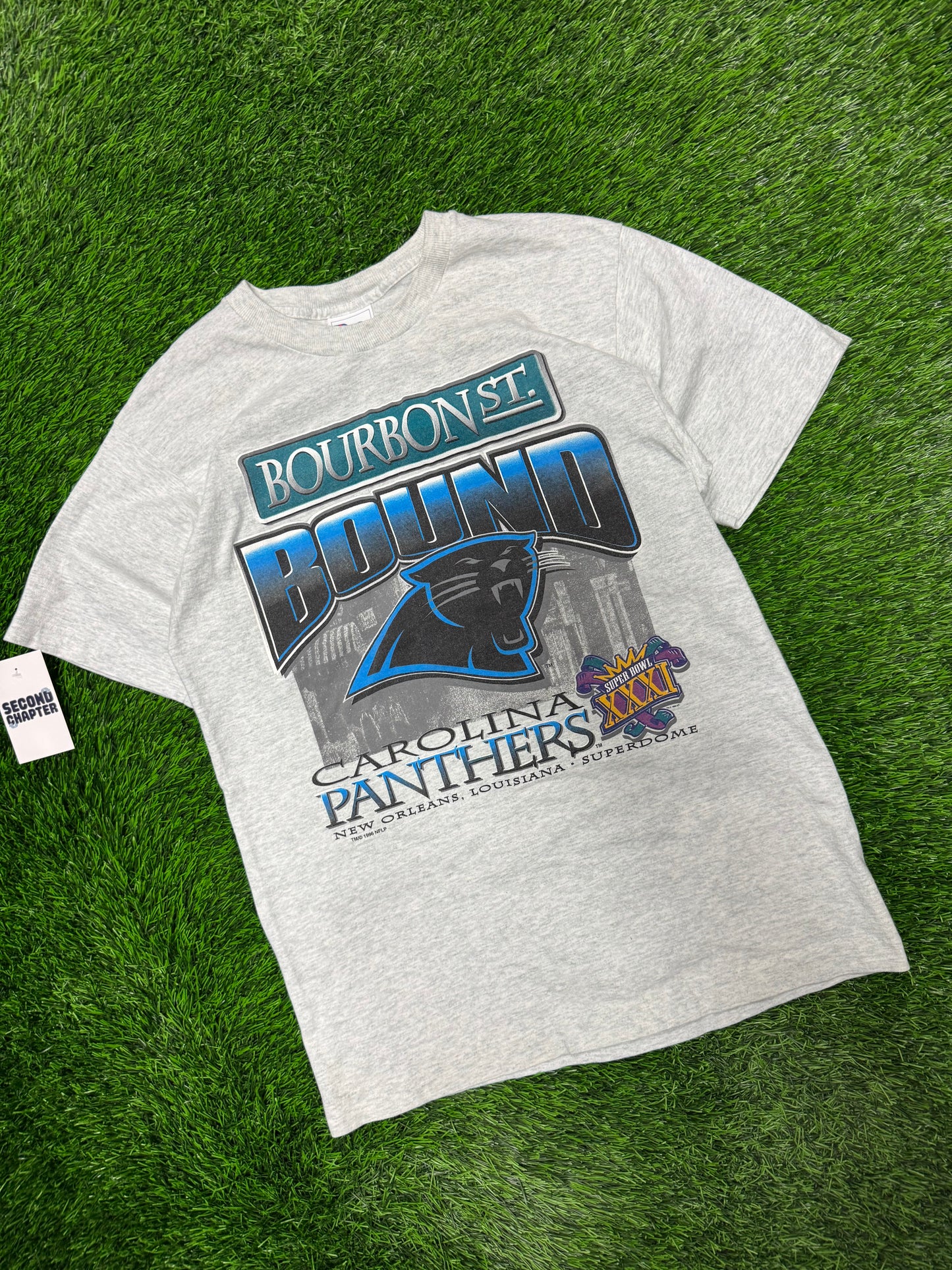 1996 Carolina Panthers Bourbon St Super Bowl Tee (M)