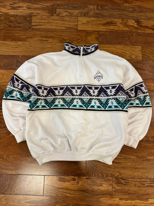 90s Vancouver Canada Aztec Quarter Zip Sweater Crewneck (XL)