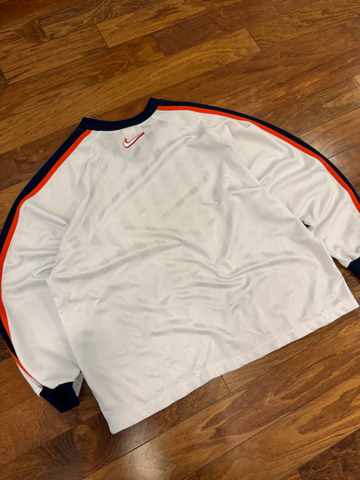 90s Nike Vintage Center Swoosh White Striped Long Sleeve Pullover Jersey (XXL)