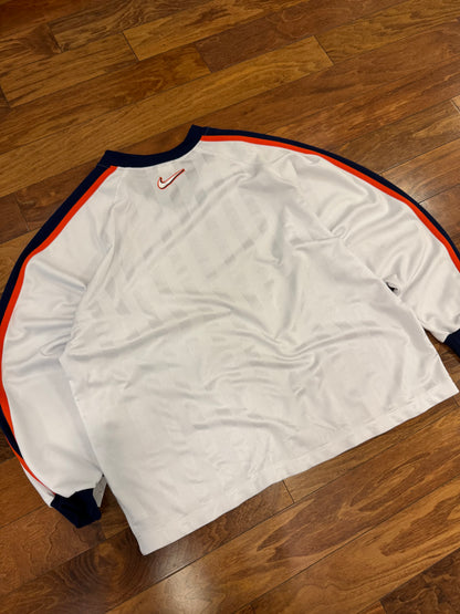 90s Nike Vintage Center Swoosh White Striped Long Sleeve Pullover Jersey (XXL)