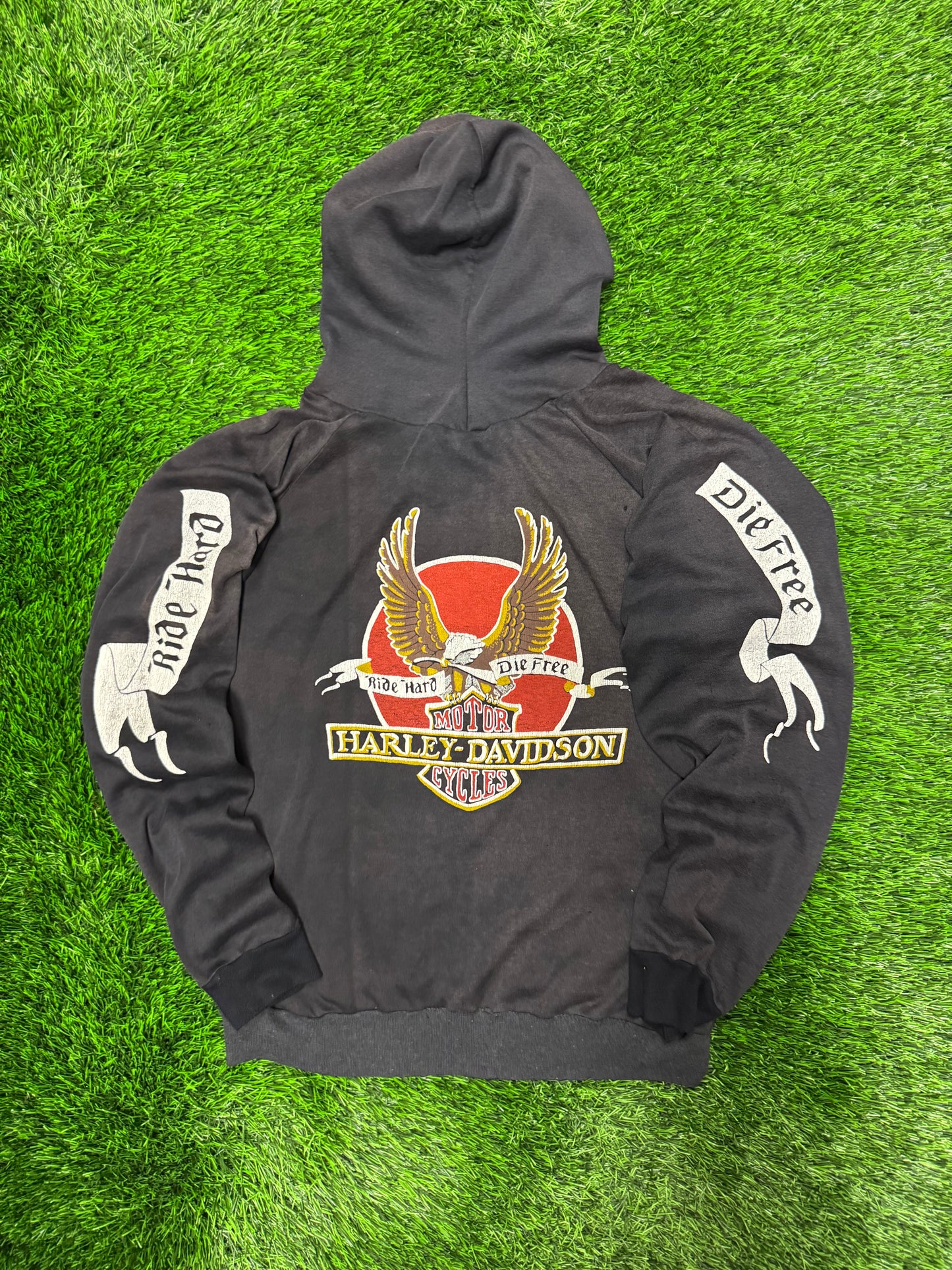 70s Harley Davidson Vintage Faded Distressed Grail Hoodie (M)