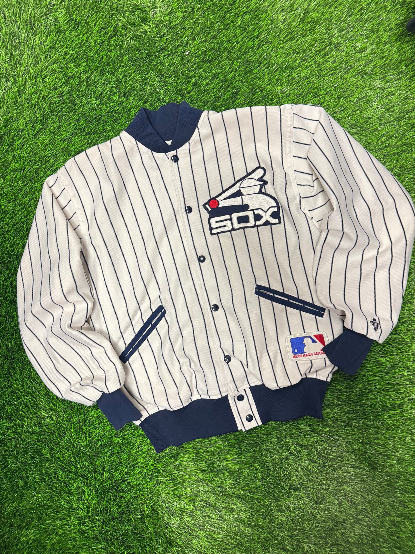 80s Chicago White Sox Vintage Pinstripe Coach Jacket (M)