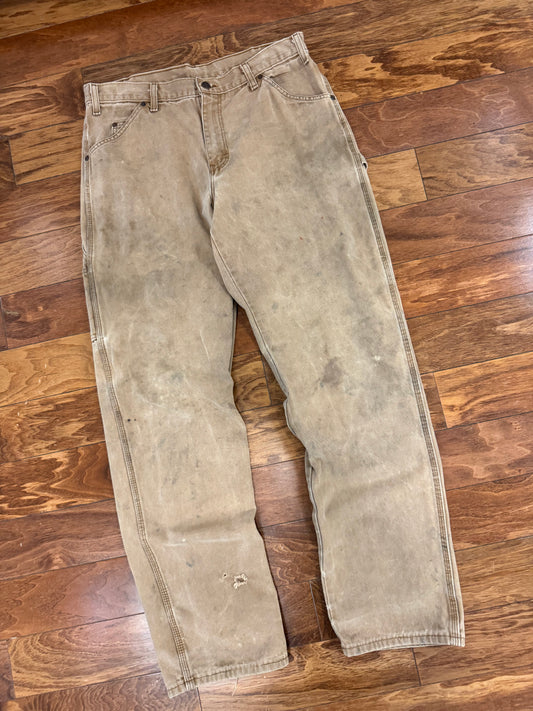 00s Dickies Faded Heavily Worn Tan Carpenter Pants (34 x 34)