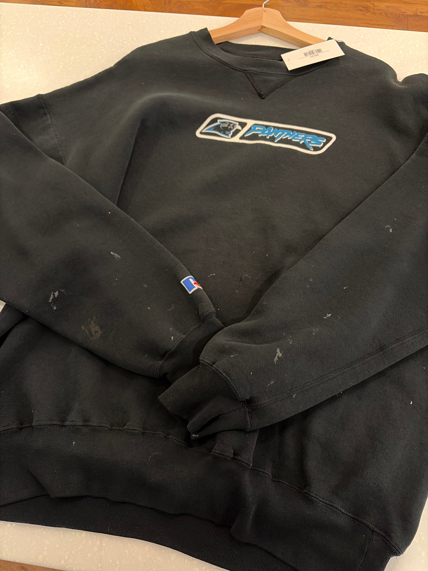 90s Carolina Panthers Cat Scratch Russell Paint Splatter Crewneck (XXL)