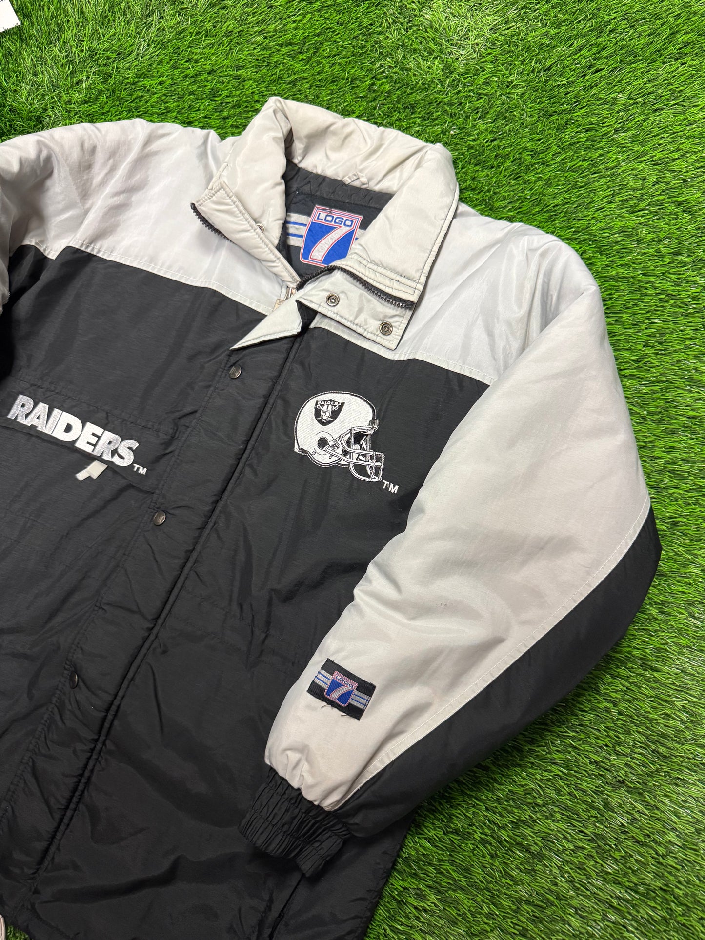 90s Oakland Raiders Vintage Logo 7 Parka Puffer Jacket (M)