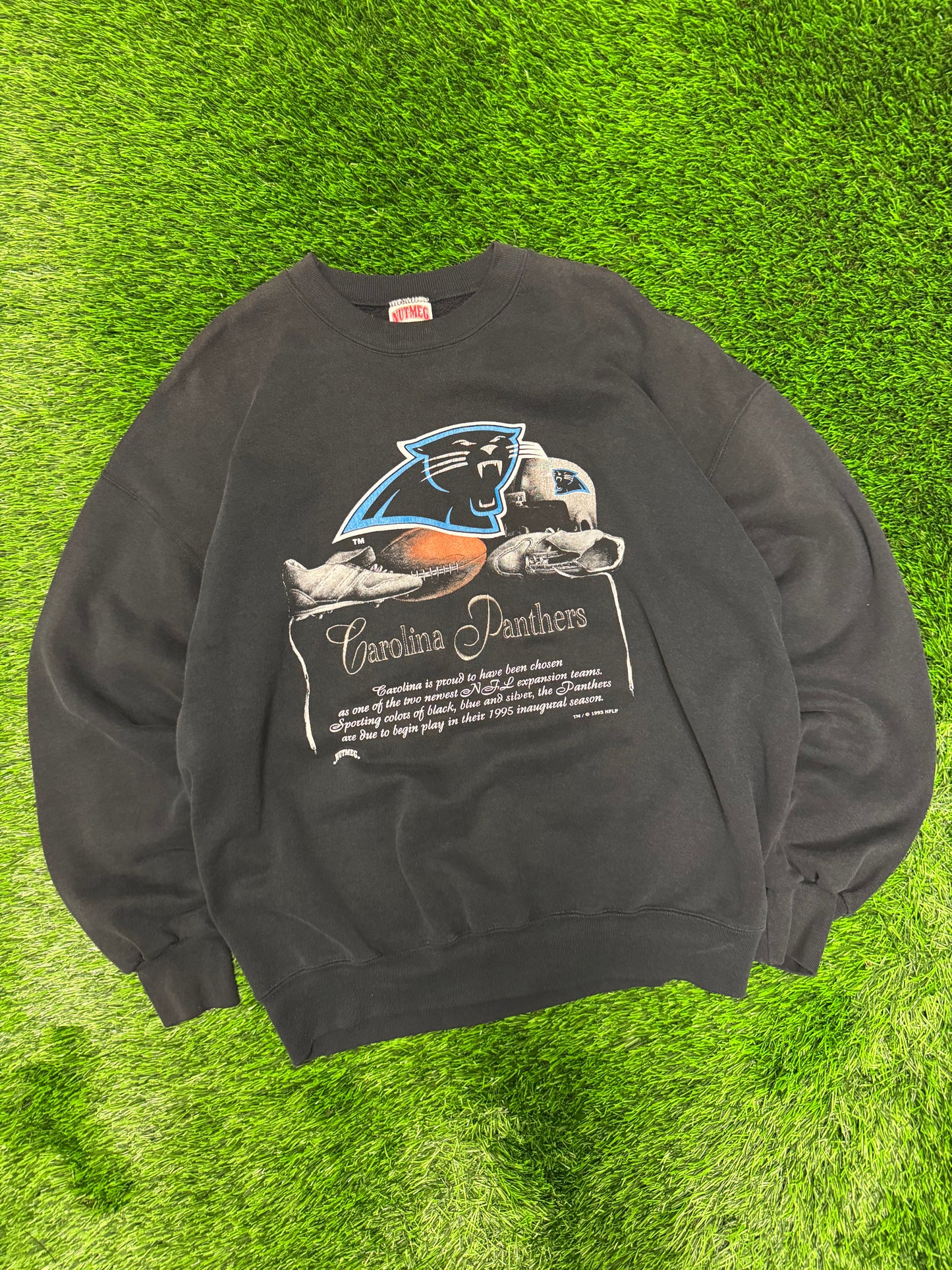 1993 Carolina Panthers Nutmeg Inaugural Script Vintage NFL Crewneck (XL)