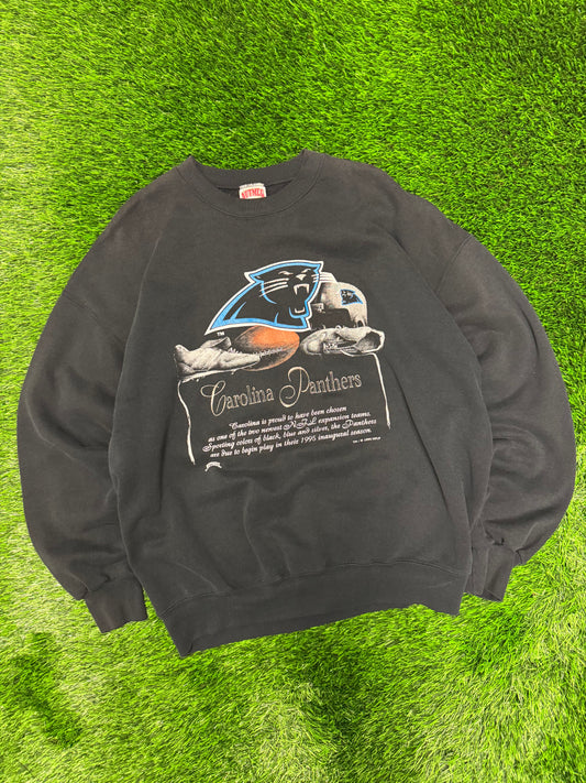 1993 Carolina Panthers Nutmeg Inaugural Script Vintage NFL Crewneck (XL)