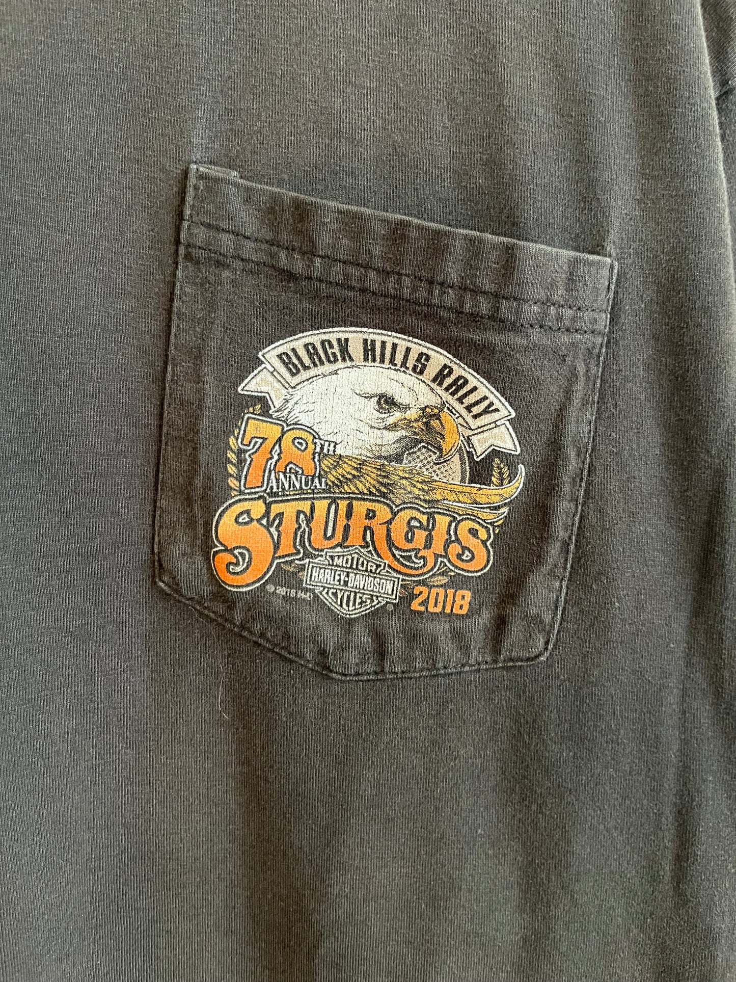 2018 Harley Davidson Sturgis Rapid City Faded Pocket Tee (XXL)