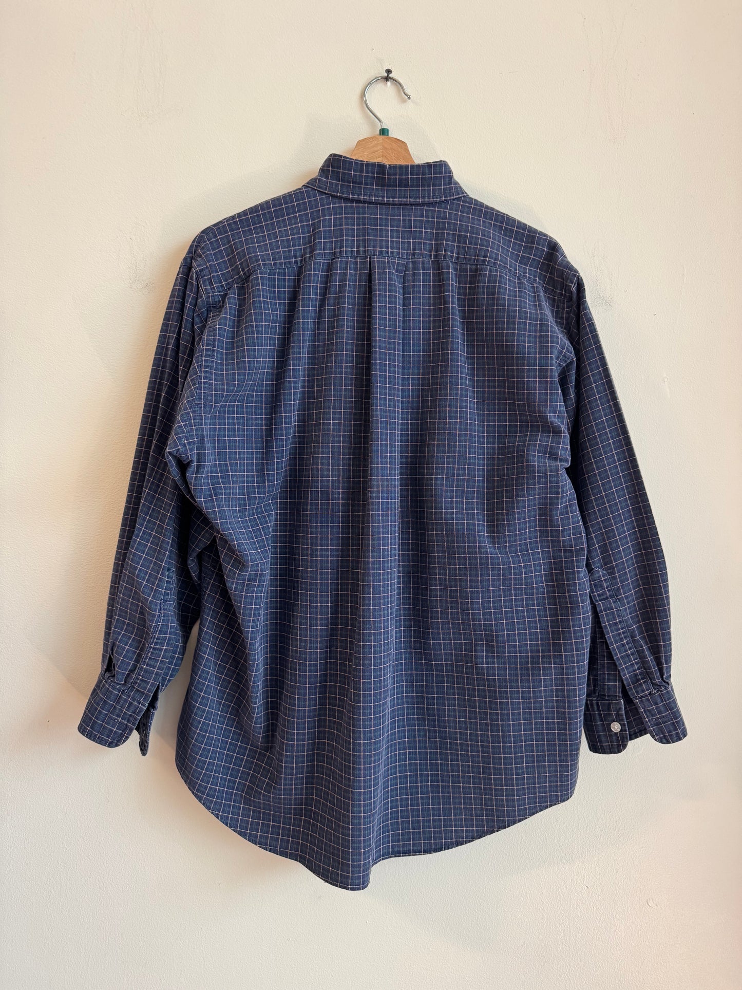 90s L.L Bean Blue Green Striped Essential Flannel (M)