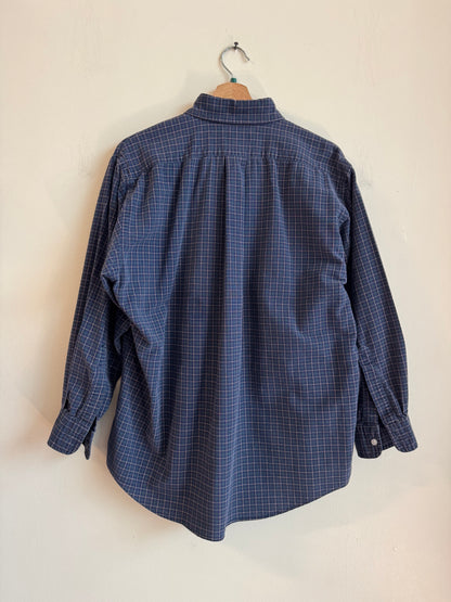 90s L.L Bean Blue Green Striped Essential Flannel (M)