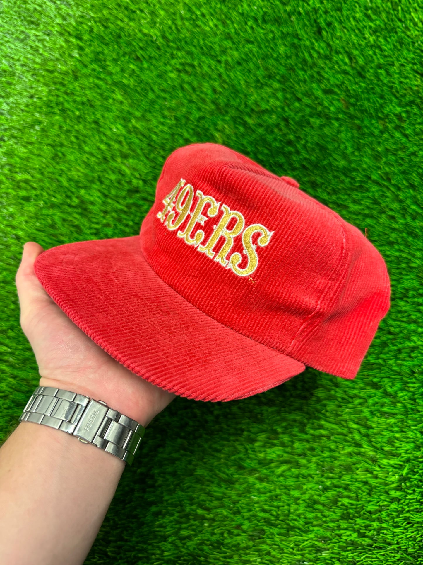 90s San Francisco 49ers Corduroy Red NFL Snapback Hat (OS)