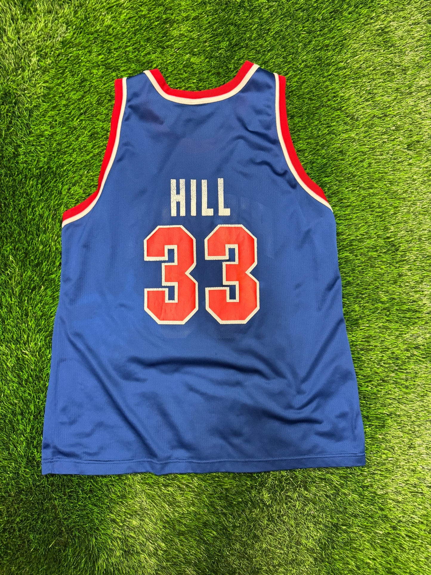 90s Detroit Pistons Grant Hill #33 Vintage Champion NBA Blue Jersey (L)