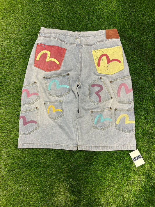 00s Evisu Vintage Multi Pocket Button Fly Jean Shorts (40)