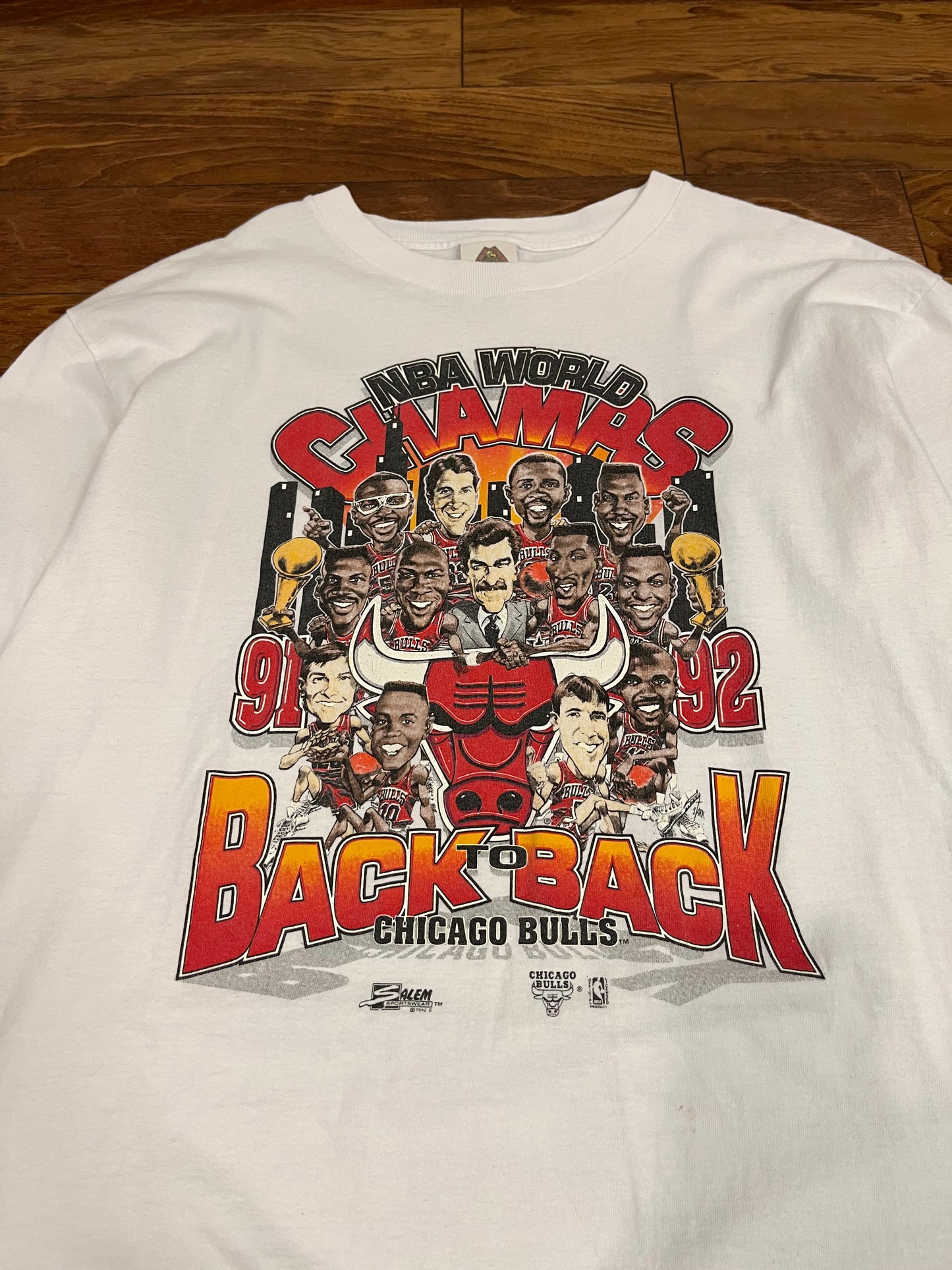 1992 Chicago Bulls Vintage NBA World Champs Caricature Tee (L)