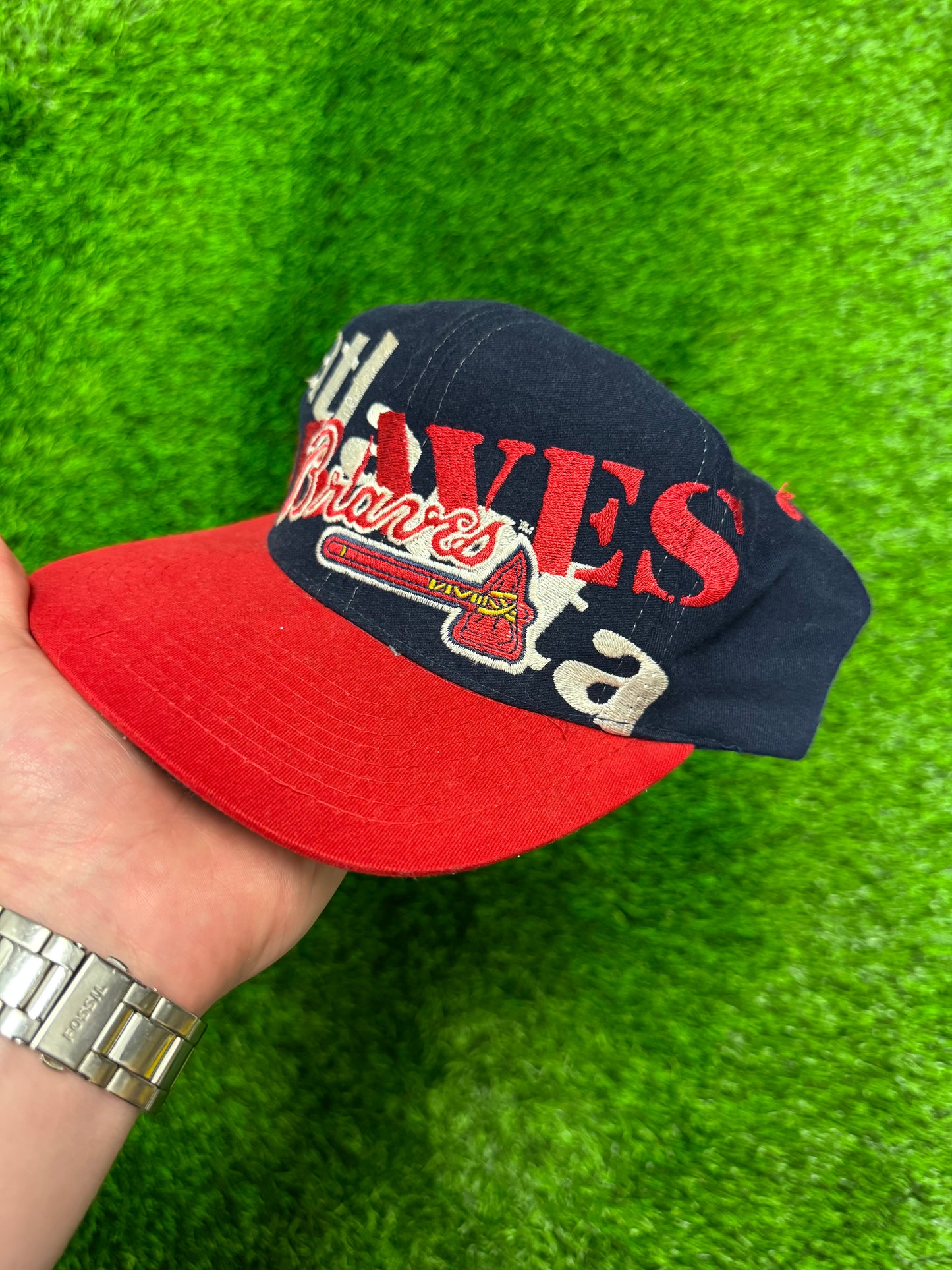 90s Atlanta Braves MLB Big Logo Vintage Snapback Hat (OS)