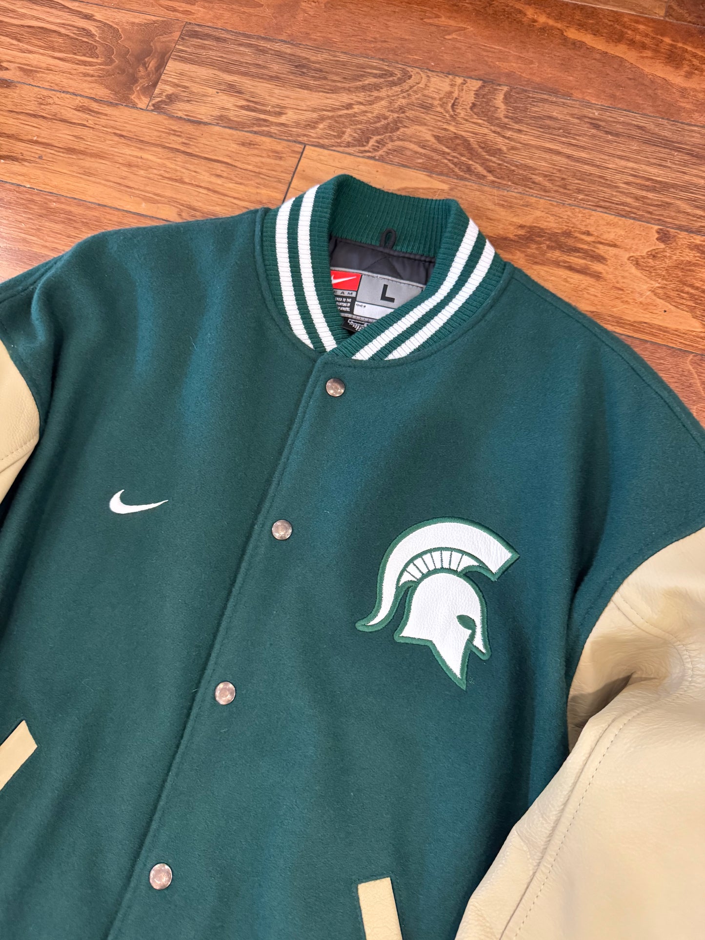 90s Michigan State Nike Varsity Leather Deadstock Jacket (L)