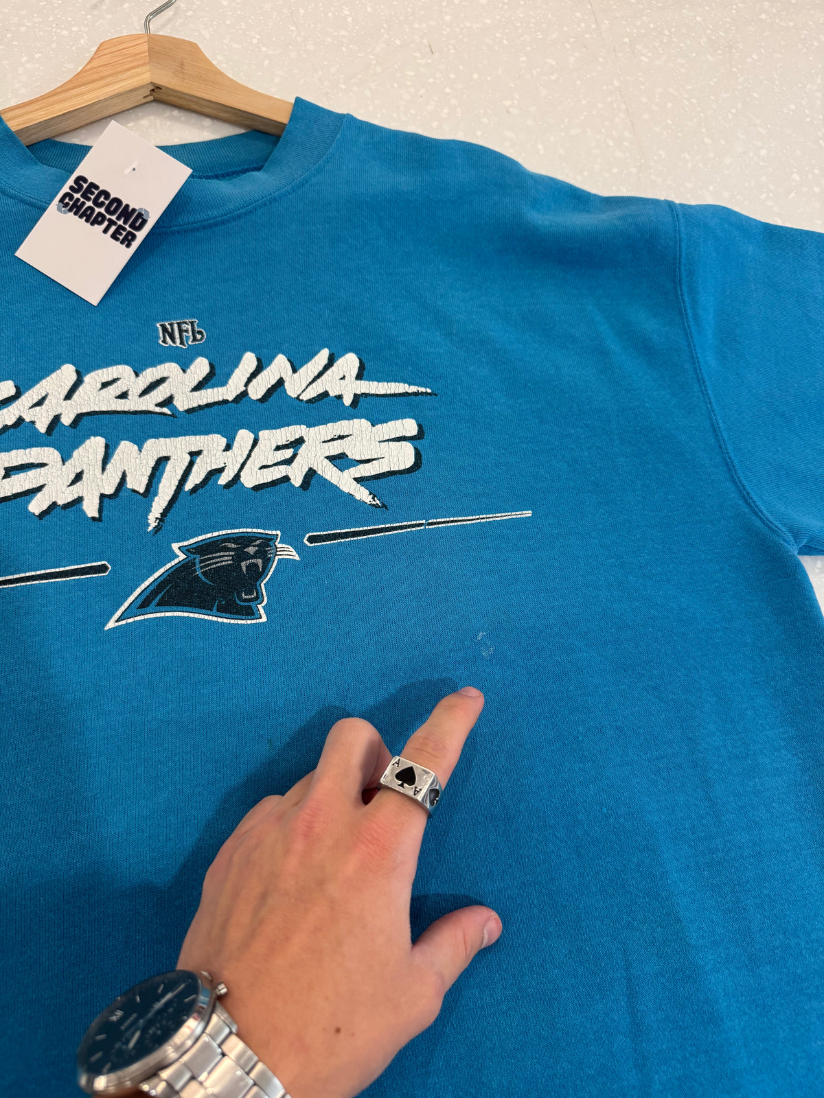 2003 Carolina Panthers Cat Scratch Faded Blue Crewneck (XL)