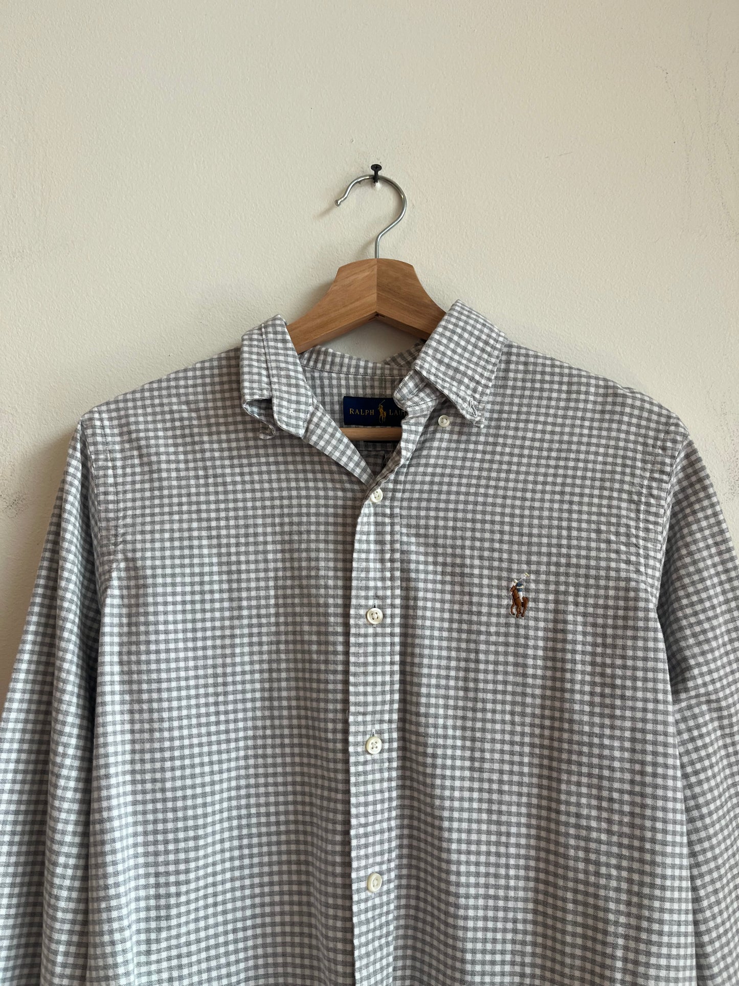 00s Ralph Lauren Grey Striped Essential Polo Shirt (S)