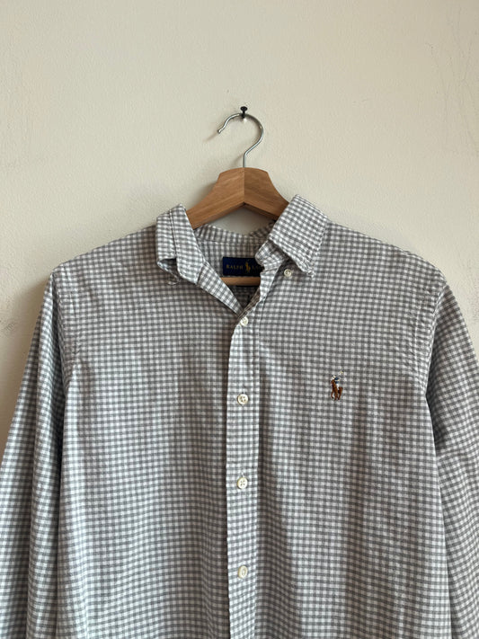 00s Ralph Lauren Grey Striped Essential Polo Shirt (S)