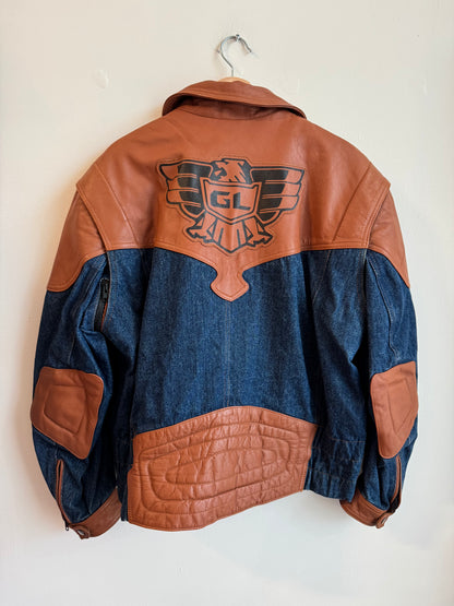 90s Honda Hein Gericke Vintage Leather/Denim Biker Jacket (XL)