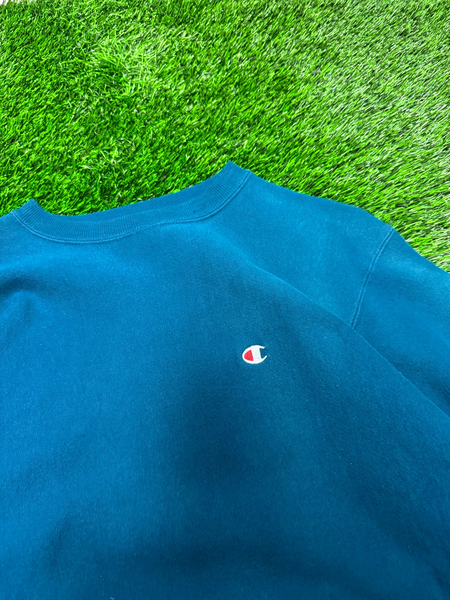 90s Champion Reverse Weave Vintage Teal Crewneck (XXL)
