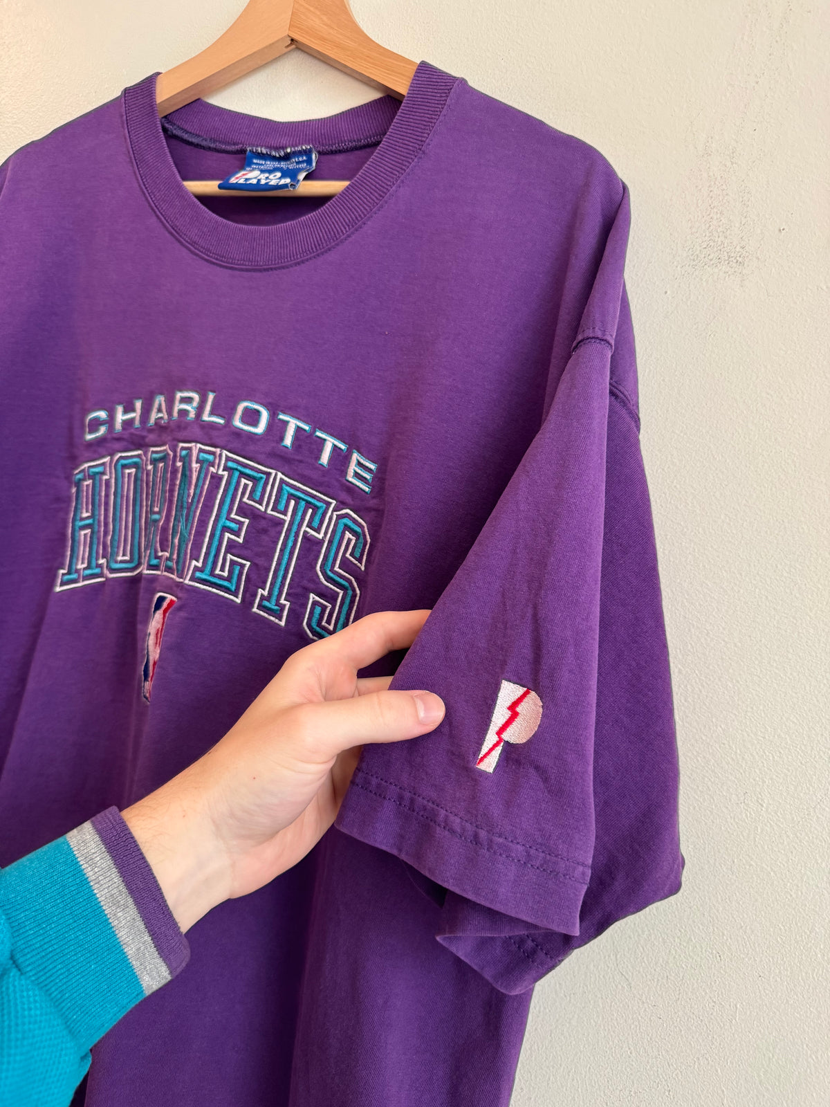 90s Charlotte Hornets Cropped Purple Pro Player Tee (XXL)