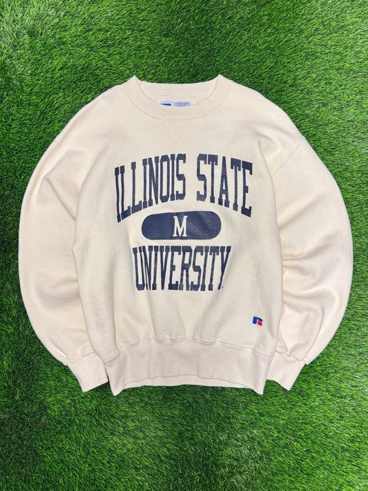 90s Illinois State University Vintage Russell Cream Crewneck (M)