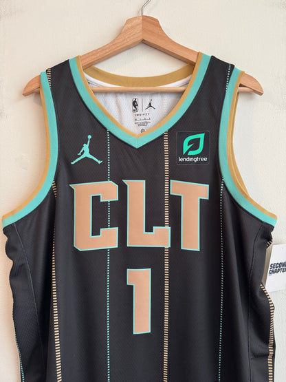 2022 Charlotte Hornets LaMelo Ball Swingman City Edition Black Pinstripe Jersey (L)