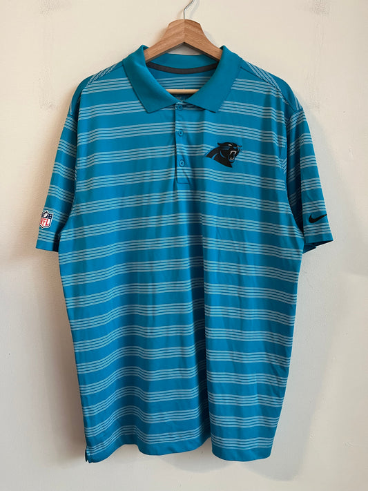2014 Carolina Panthers On Field Dri-Fit Striped Blue Polo Shirt (XL)