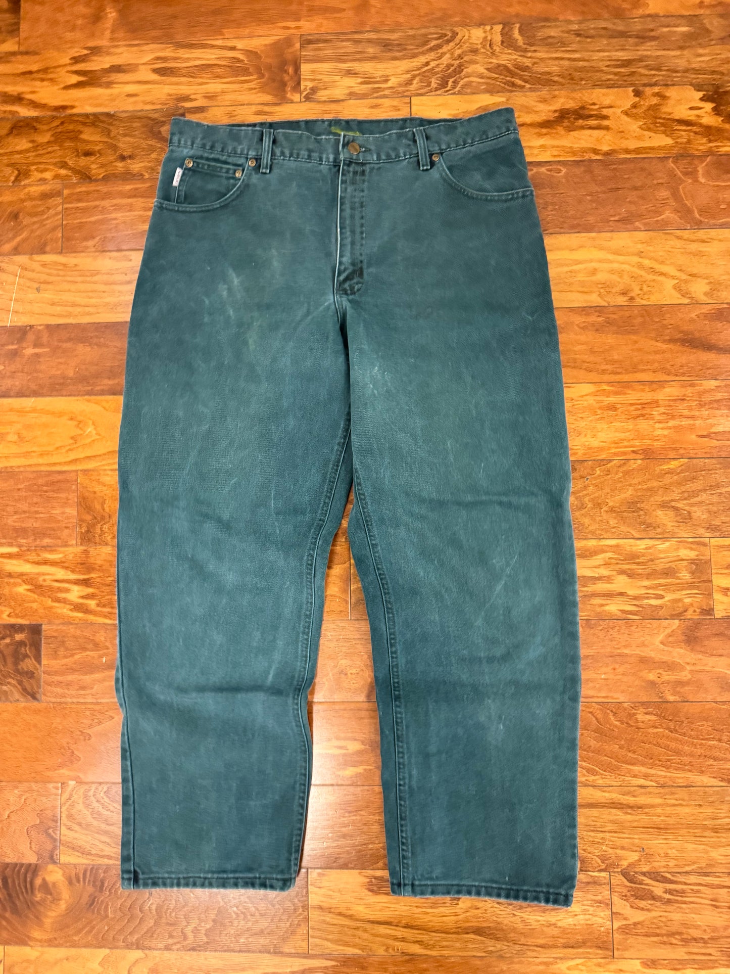 1999 Rare Carhartt B22HTG "Teal/Hunter Green" Denim Pants (38 x 30)