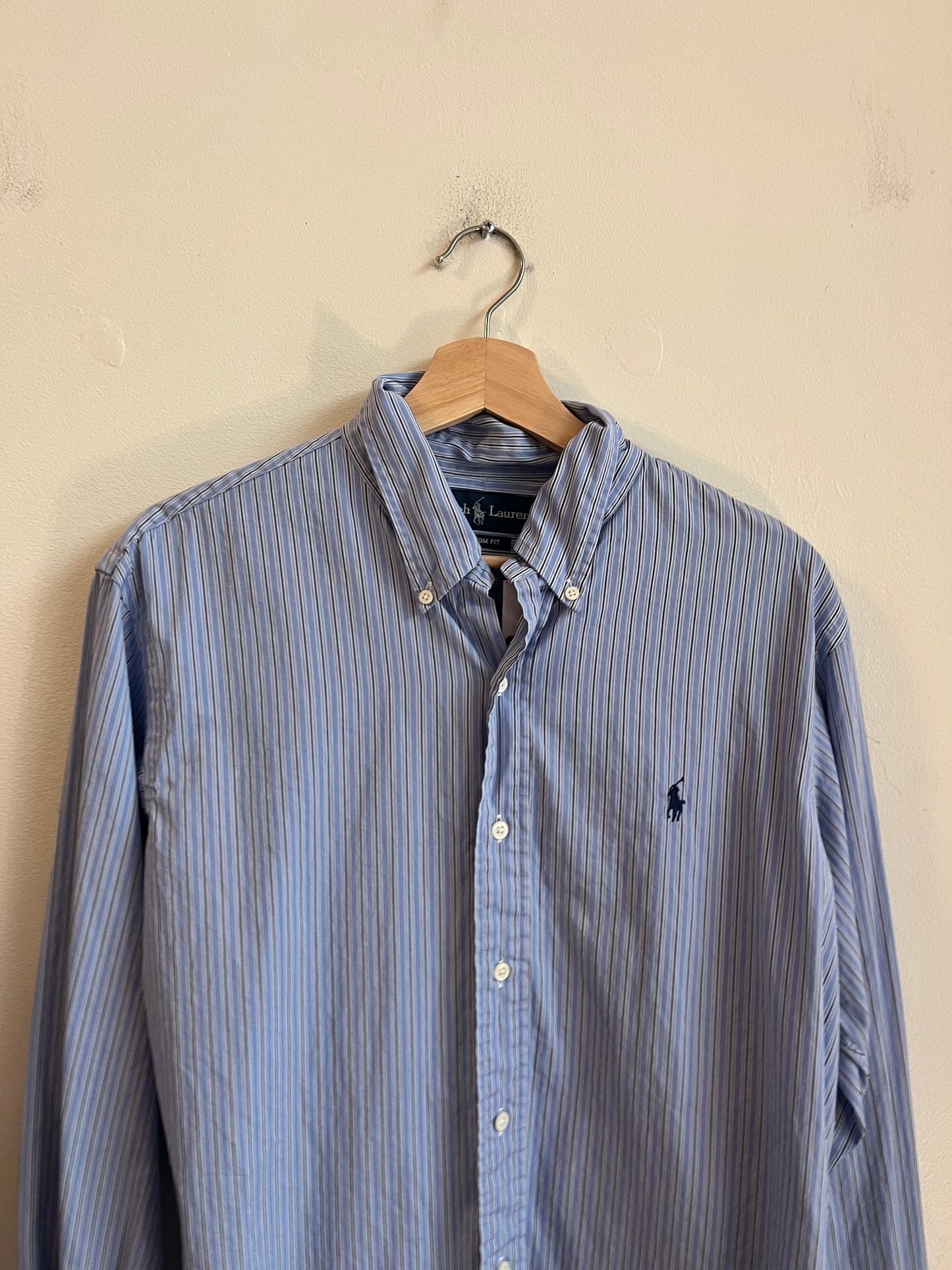 00s Polo Ralph Lauren Blue Striped Button Down Polo Shirt (L)