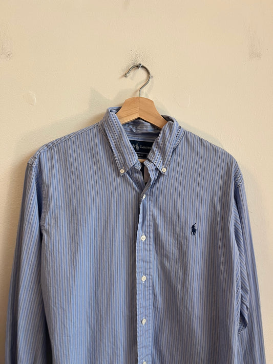 00s Polo Ralph Lauren Blue Striped Button Down Polo Shirt (L)